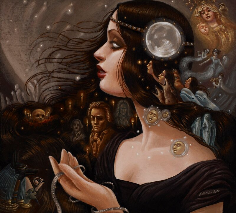 Woman with Floating Faces — Brown