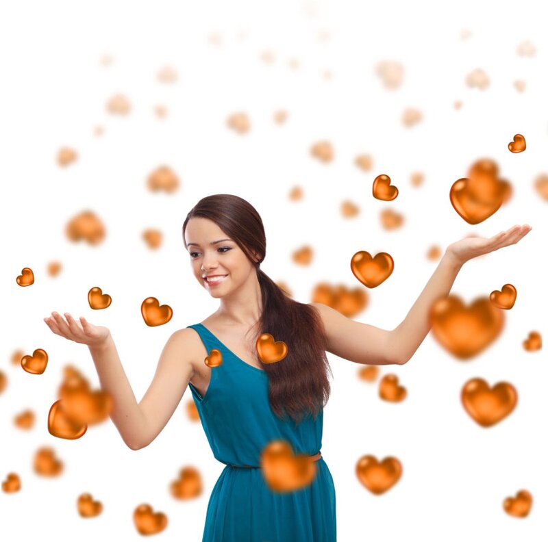 Woman with Floating Hearts