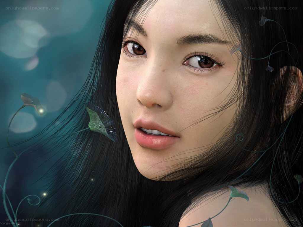woman with floating leaves