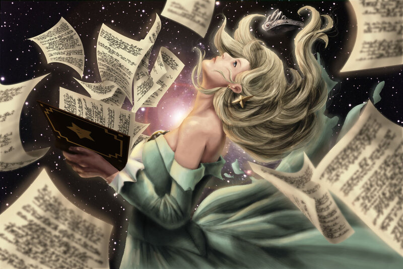 Woman with Floating Papers