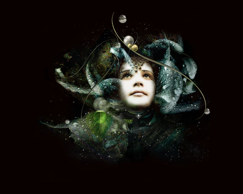 woman with floral and water elements