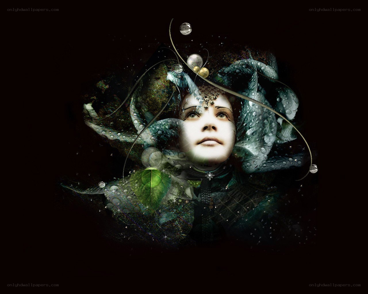 woman with floral and water elements