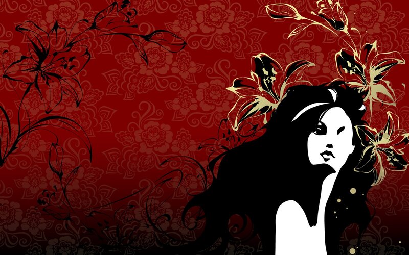 woman with floral background