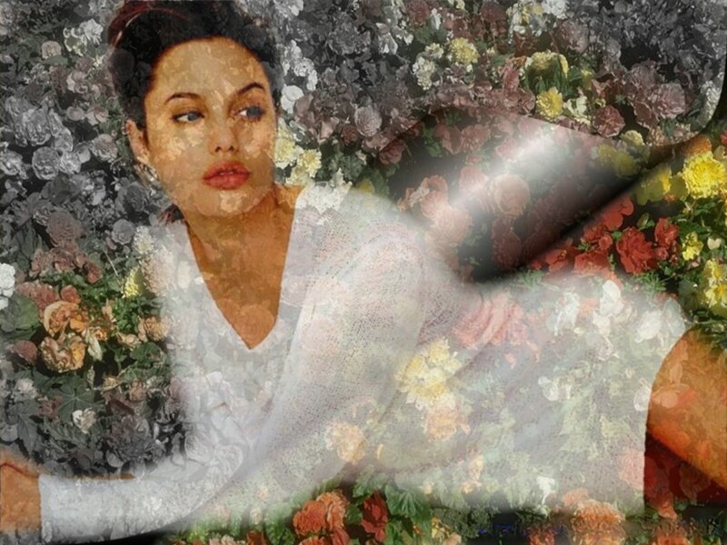 woman with floral background