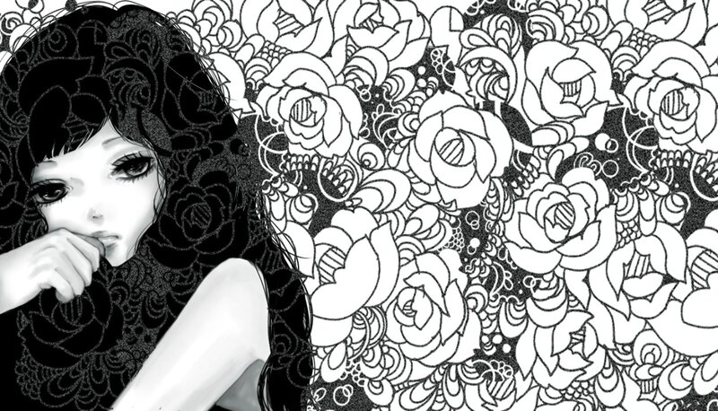 Woman with Floral Background — Black