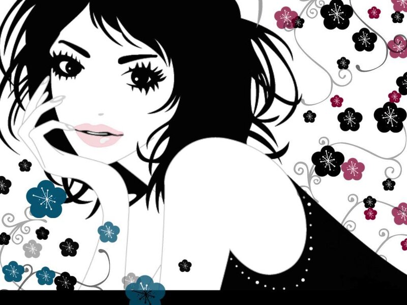 woman with floral background illustration