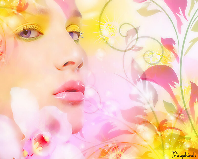 Woman with Floral Background — Yellow