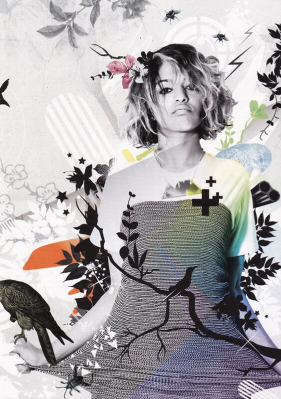 woman with floral collage art