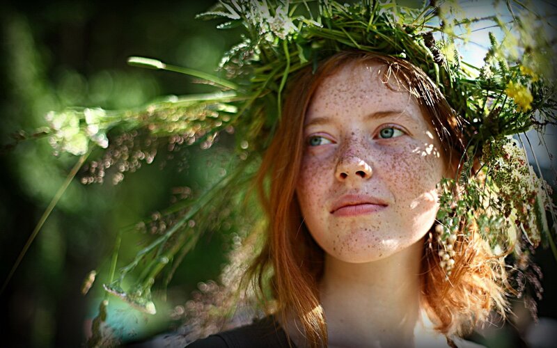 woman with floral crown