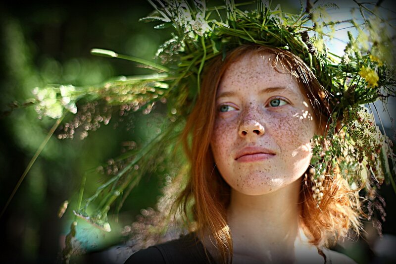 woman with floral crown