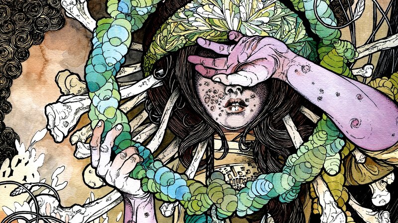 woman with floral crown and bones