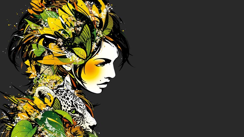 woman with floral crown and leopard