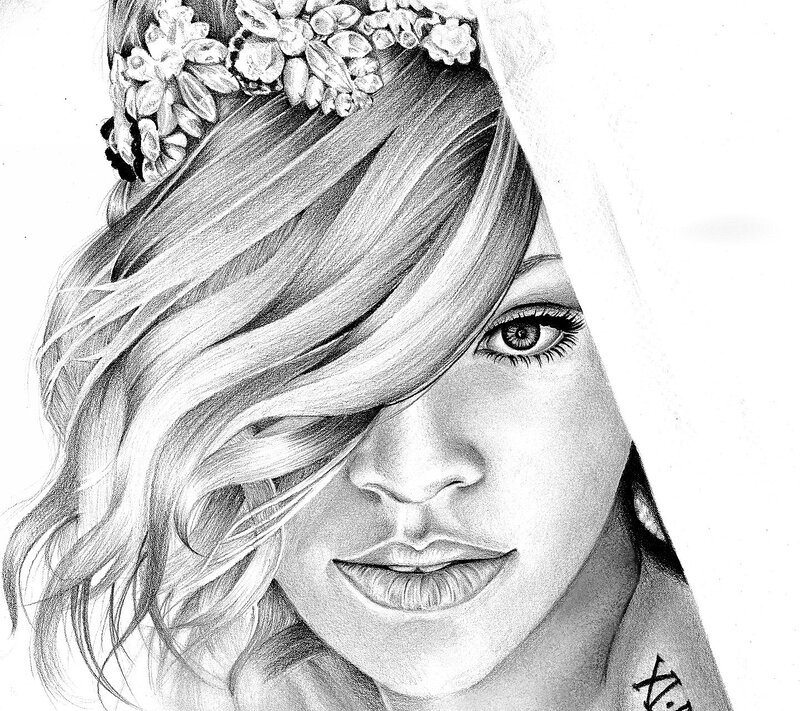Woman with Floral Crown — Black, Dramatic, Illustration