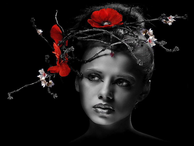 Woman with Floral Crown — Black, Dramatic