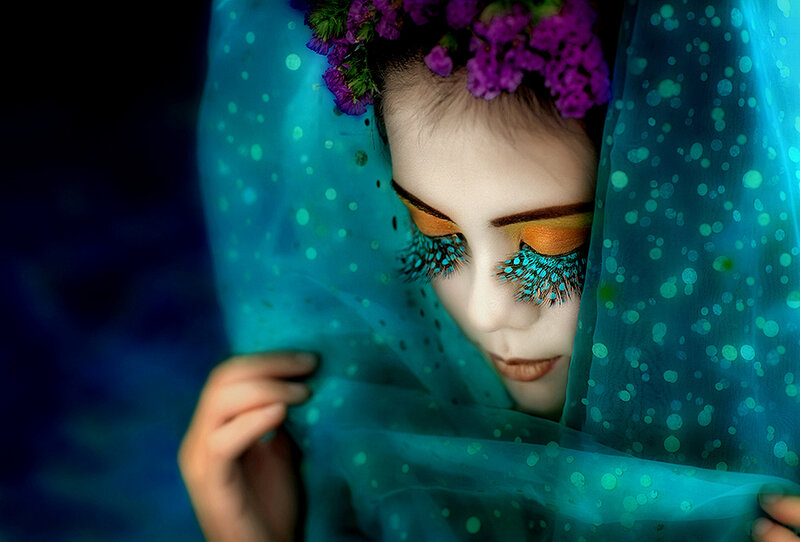 Woman with Floral Crown — Blue, Dramatic