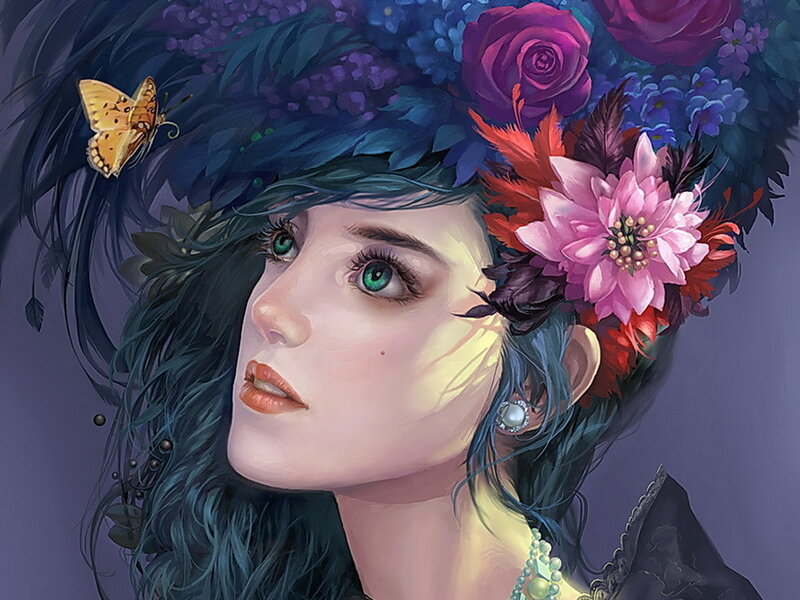 Woman with Floral Crown — Blue