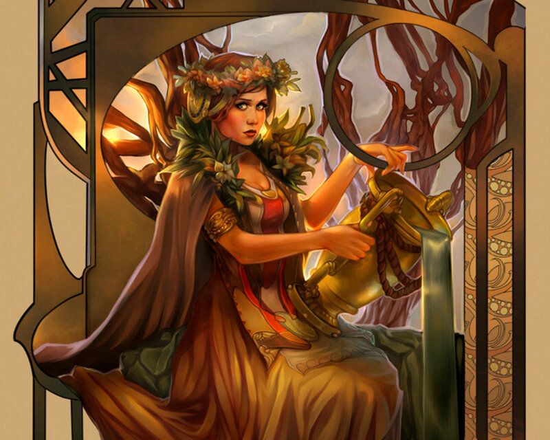 Woman with Floral Crown — Brown, Dramatic, Sunset