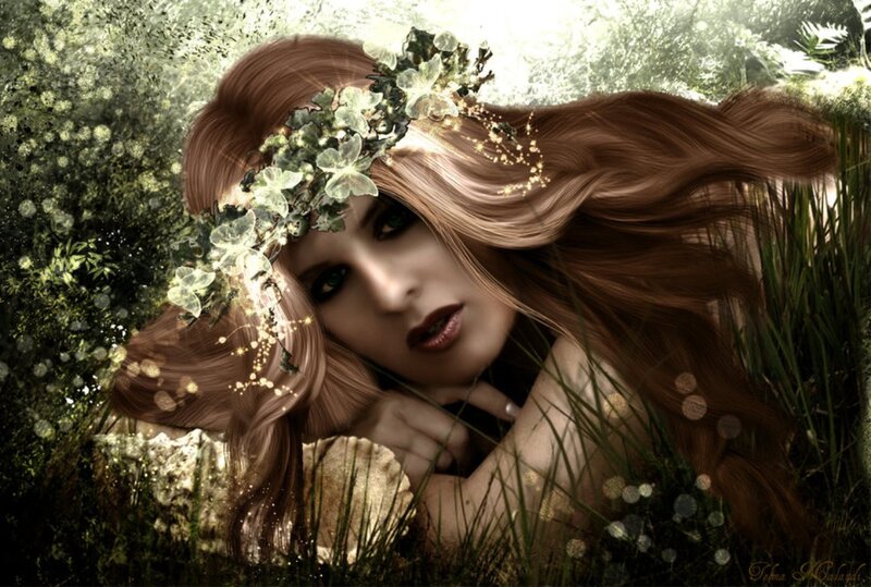Woman with Floral Crown — Brown, Serene, Afternoon