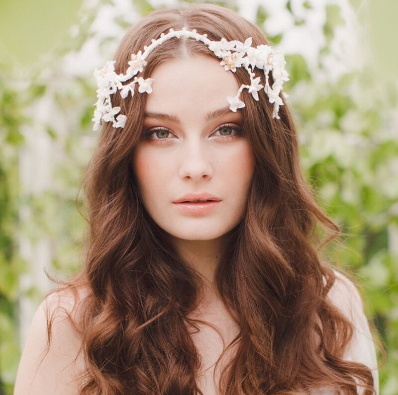 Woman with Floral Crown — Brown, Serene, Spring