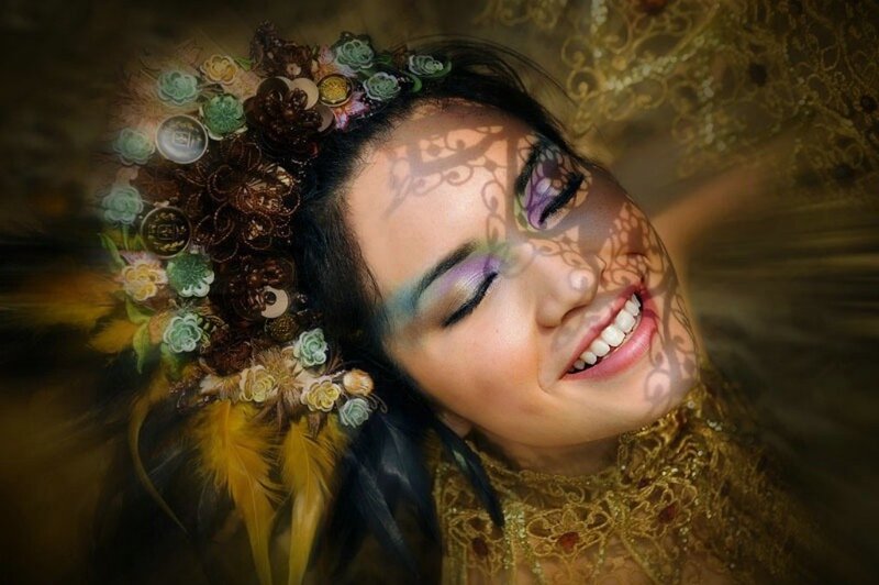 Woman with Floral Crown — Gold, Dramatic