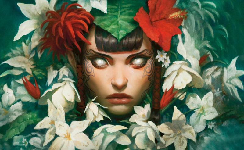 Woman with Floral Crown — Green, Dramatic, Digital Art, Flowers