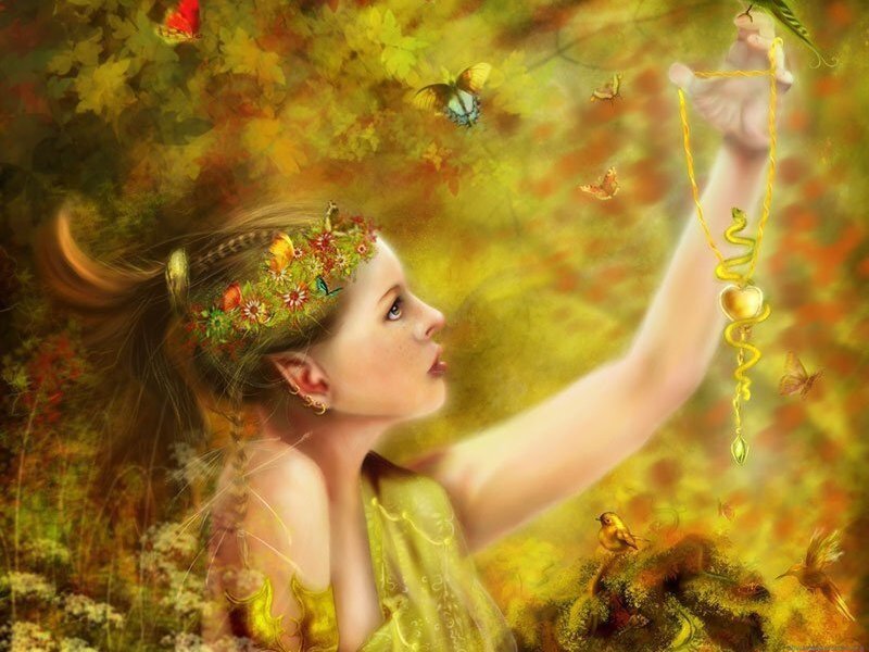 Woman with Floral Crown — Green, Serene, Autumn