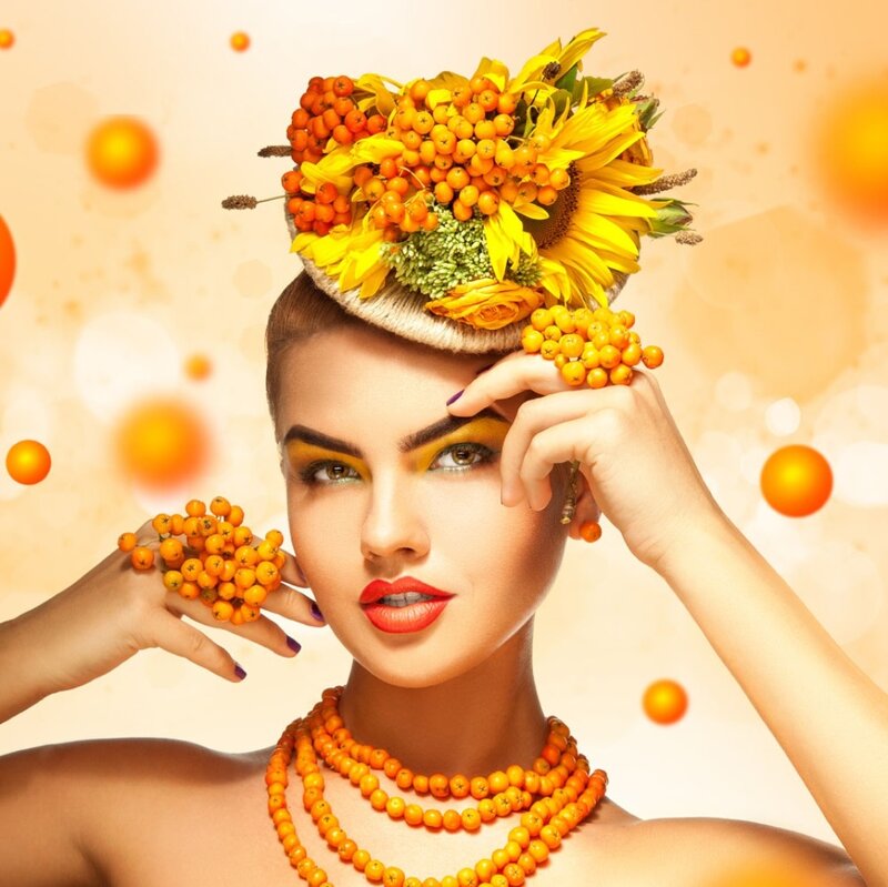 Woman with Floral Crown — Orange, Vibrant