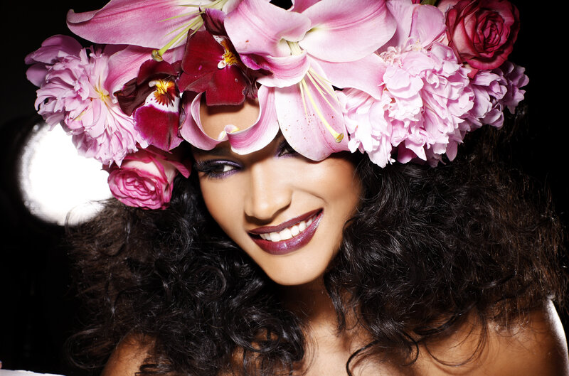 Woman with Floral Crown — Pink, Dramatic, Photograph, Flowers