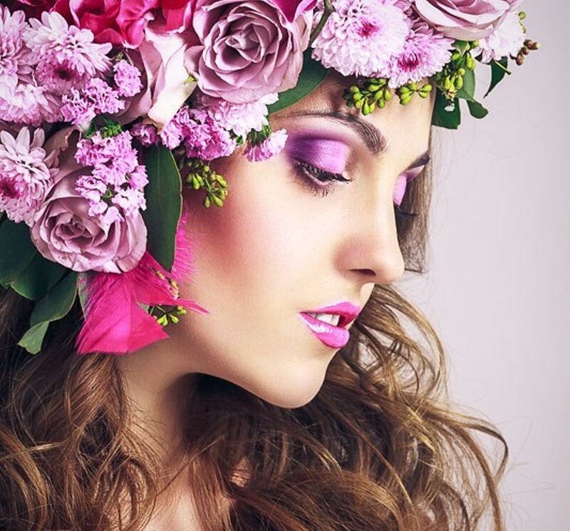 Woman with Floral Crown — Pink, Dreamy, Photograph