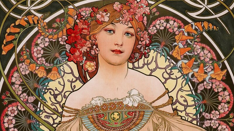 Woman with Floral Crown — Pink, Serene, Illustration