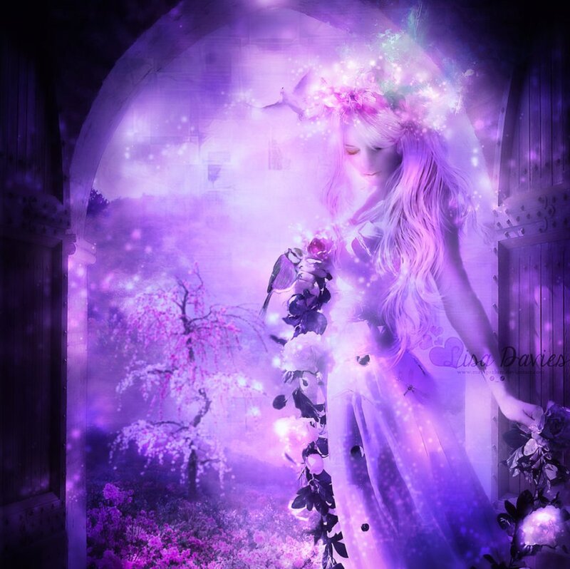 Woman with Floral Crown — Purple, Ethereal, Night