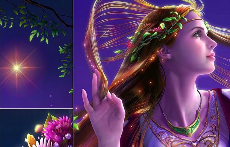 Woman with Floral Crown — Purple, Serene, Night