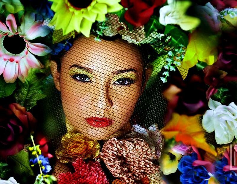 Woman with Floral Crown — Red, Dramatic