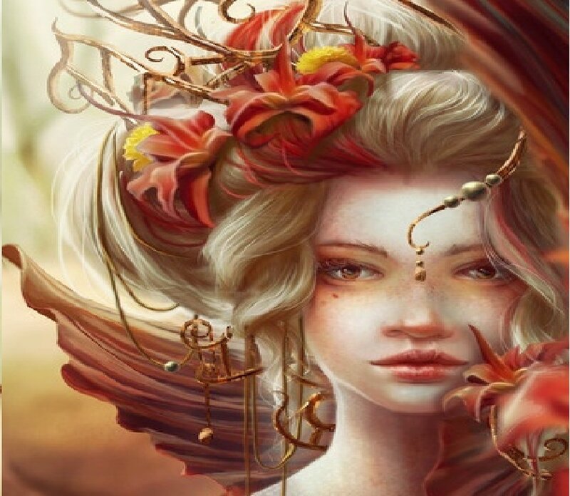 Woman with Floral Crown — Red, Ethereal