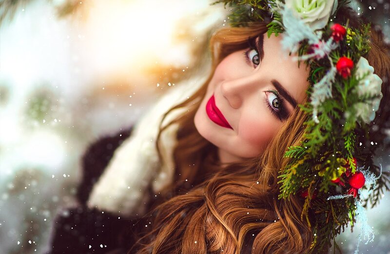 Woman with Floral Crown — Red, Festive