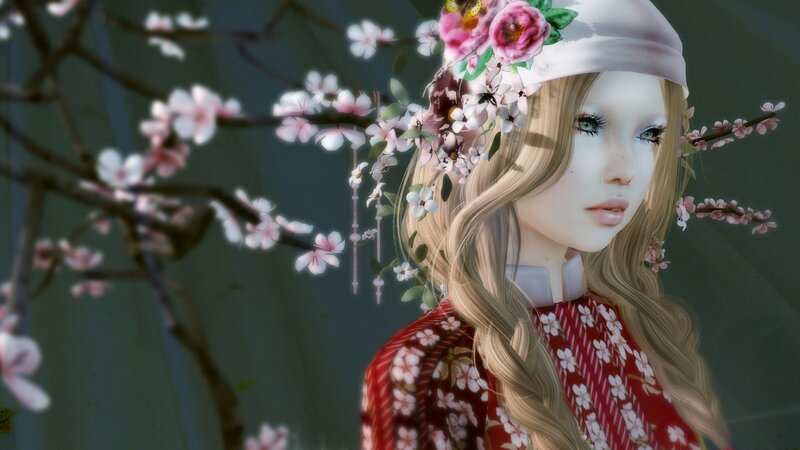 Woman with Floral Crown — Red, Serene, Spring, 3d Render
