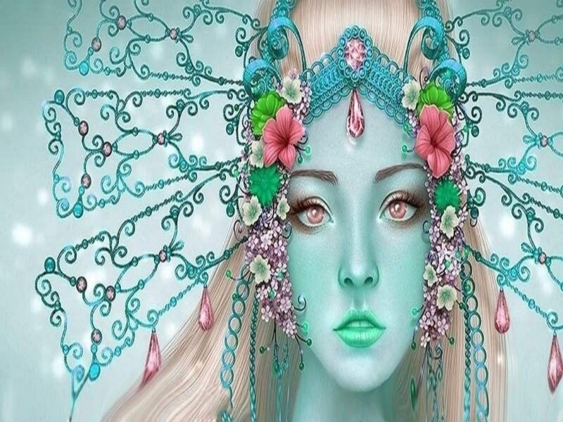 Woman with Floral Crown — Teal