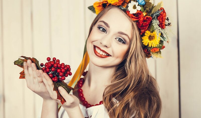 Woman with Floral Crown — White, Cheerful
