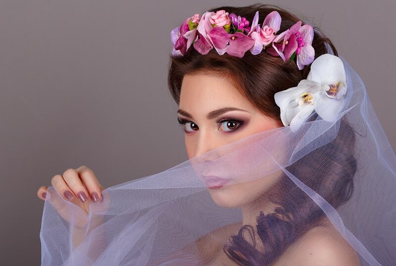 Woman with Floral Crown — White, Dramatic, Photograph, Veil