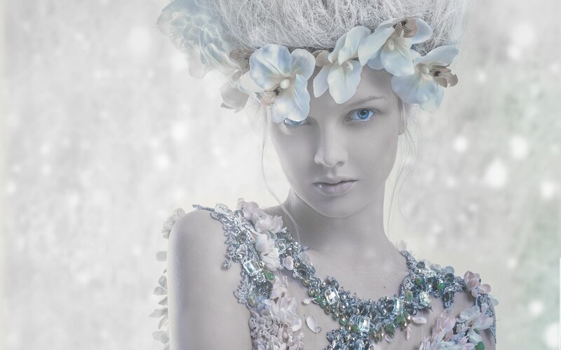 Woman with Floral Crown — White, Ethereal, Photograph
