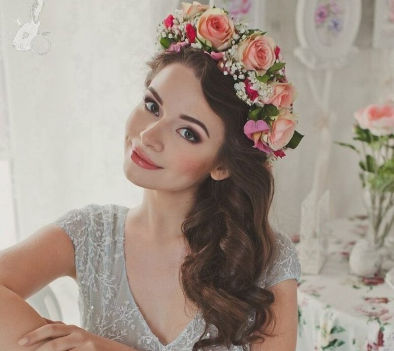 Woman with Floral Crown — White, Serene, Spring, Photograph