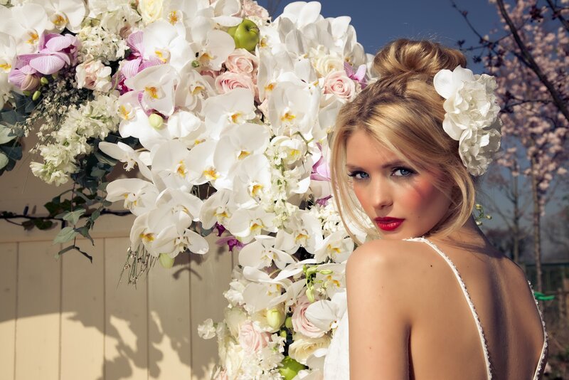 Woman with Floral Crown — White, Serene, Spring