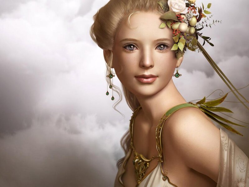 Woman with Floral Crown — White, Serene