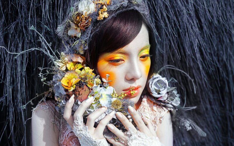 Woman with Floral Crown — Yellow, Dramatic, Photograph, Flowers, Makeup