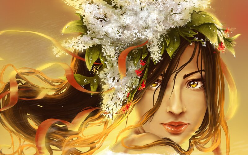 Woman with Floral Crown — Yellow, Dramatic