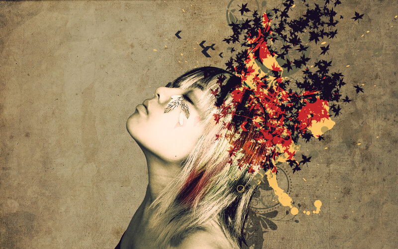 Woman with Floral Explosion — Brown, Dramatic