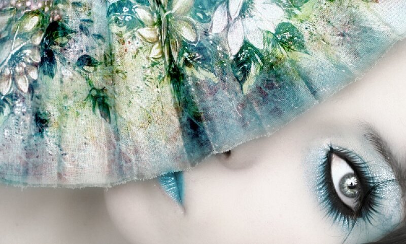 Woman with Floral Fabric