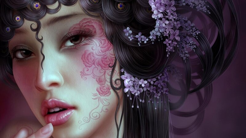 woman with floral face art