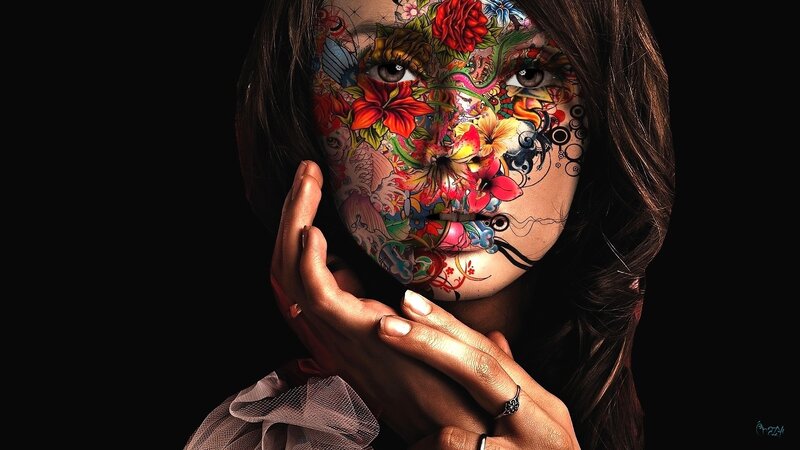 woman with floral face art