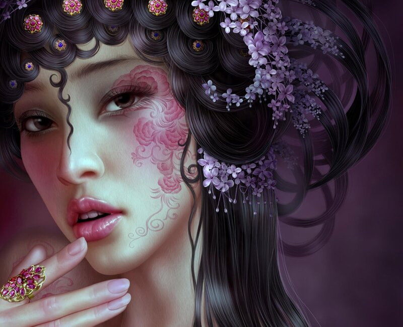 woman with floral face art